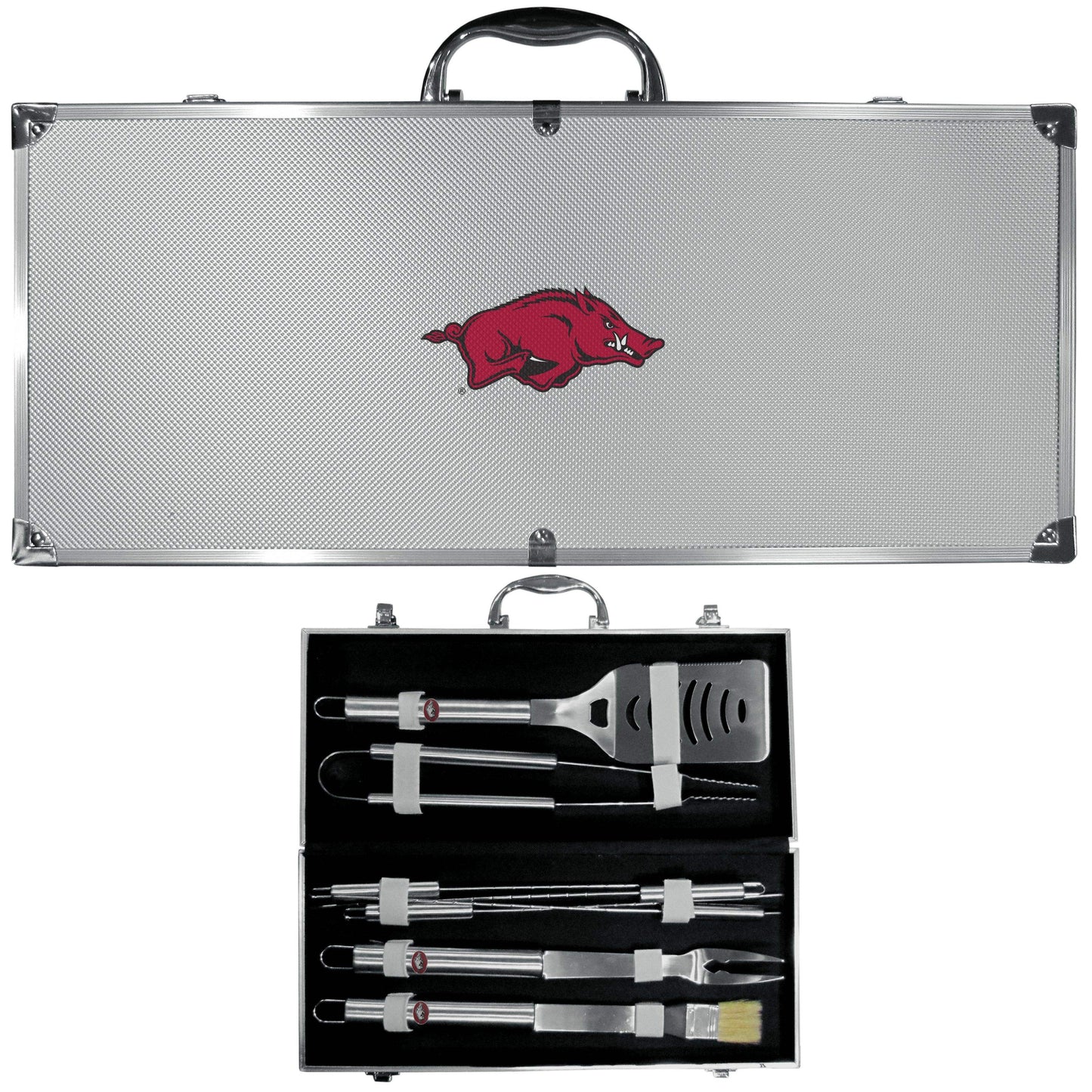 Arkansas Razorbacks 8 pc Stainless Steel BBQ Set w/Metal Case - Siskiyou Buckle - Flyclothing LLC