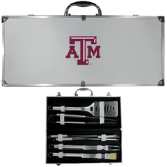 Texas A & M Aggies 8 pc Stainless Steel BBQ Set w/Metal Case - Flyclothing LLC
