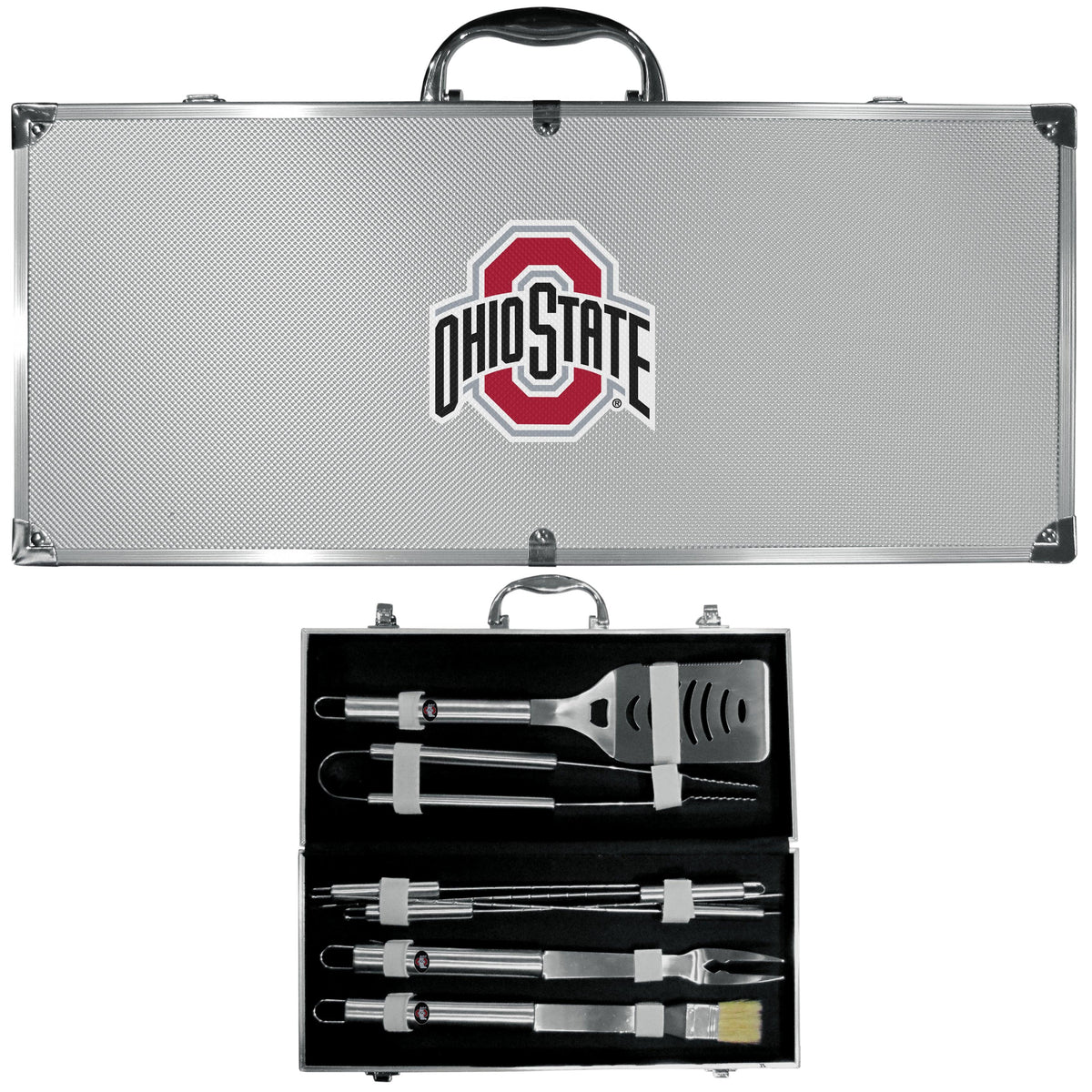 Ohio St. Buckeyes 8 pc Stainless Steel BBQ Set w/Metal Case - Flyclothing LLC