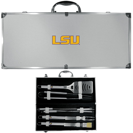 LSU Tigers 8 pc Stainless Steel BBQ Set with Metal Case - Flyclothing LLC