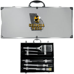Georgia Tech Yellow Jackets 8 pc Stainless Steel BBQ Set w/Metal Case - Flyclothing LLC