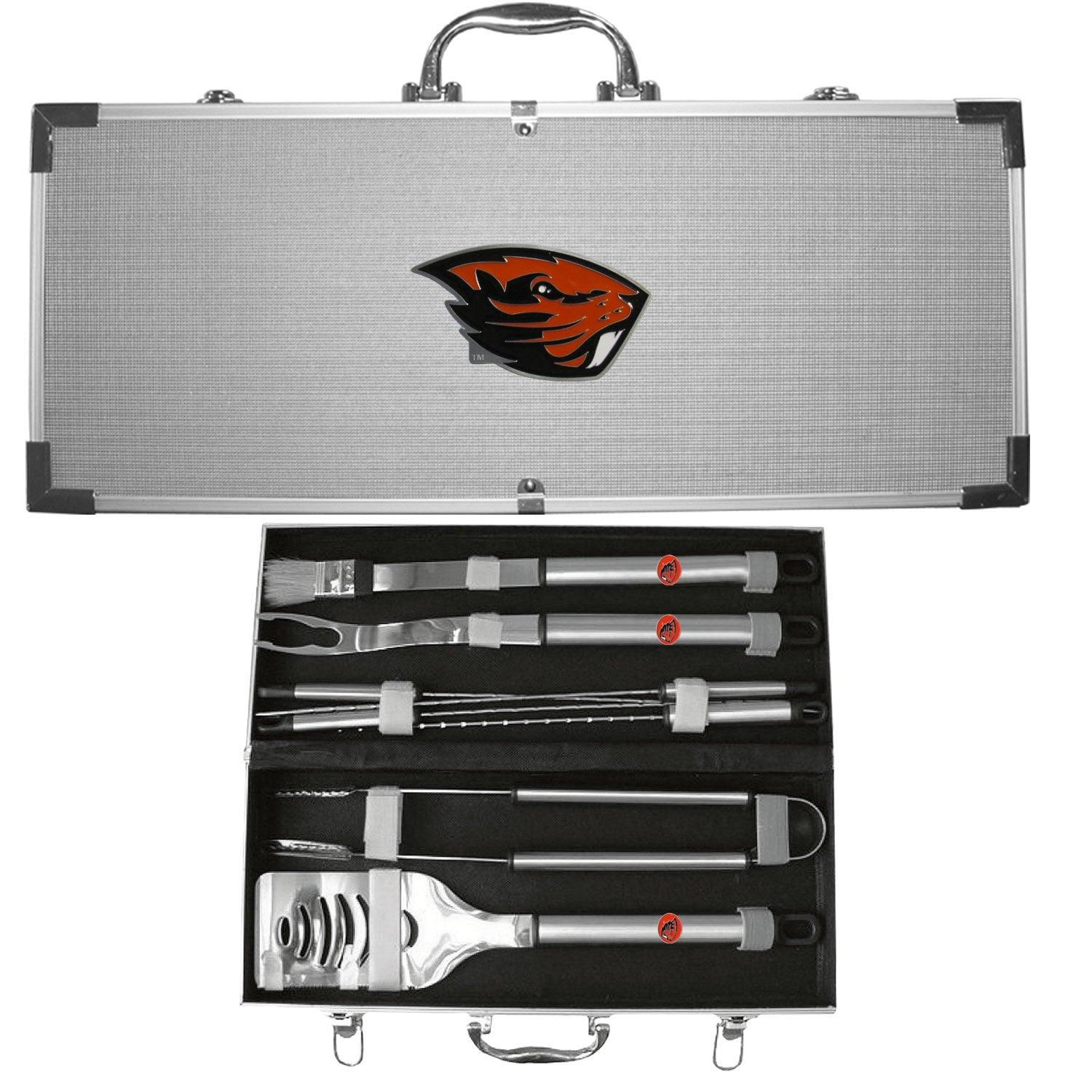 Oregon St. Beavers 8 pc Stainless Steel BBQ Set w/Metal Case - Flyclothing LLC