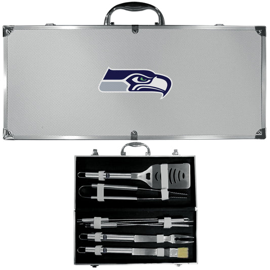 Seattle Seahawks 8 pc Stainless Steel BBQ Set w/Metal Case - Flyclothing LLC