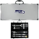 Seattle Seahawks 8 pc Stainless Steel BBQ Set w/Metal Case - Siskiyou Buckle