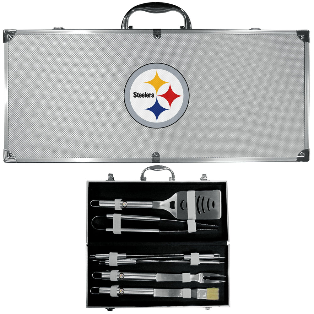 Pittsburgh Steelers 8 pc Stainless Steel BBQ Set w/Metal Case - Siskiyou Buckle
