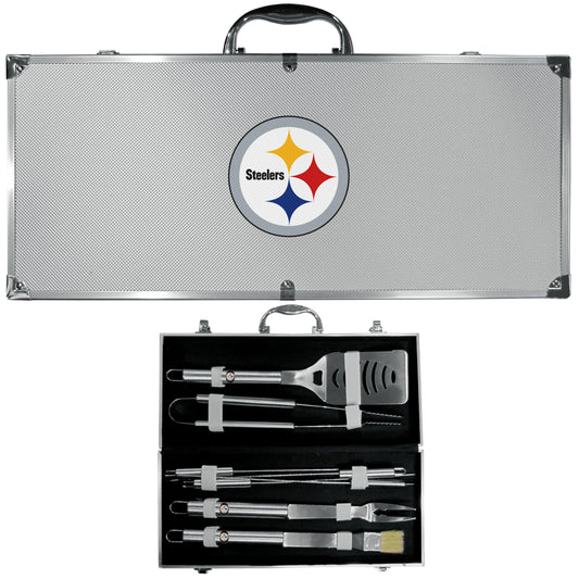 Pittsburgh Steelers 8 pc Stainless Steel BBQ Set w/Metal Case - Flyclothing LLC