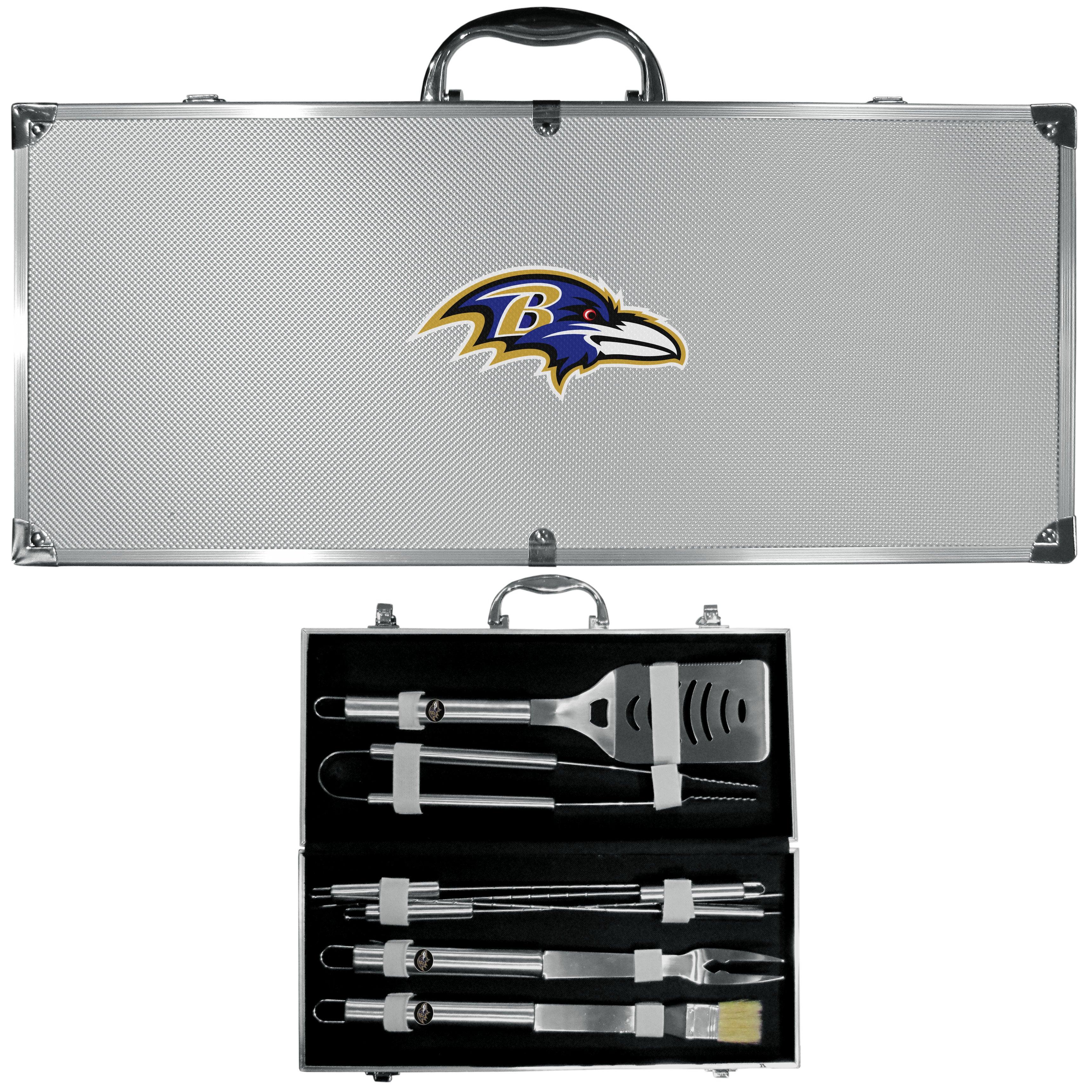 Baltimore Ravens 8 pc Stainless Steel BBQ Set w/Metal Case - Flyclothing LLC
