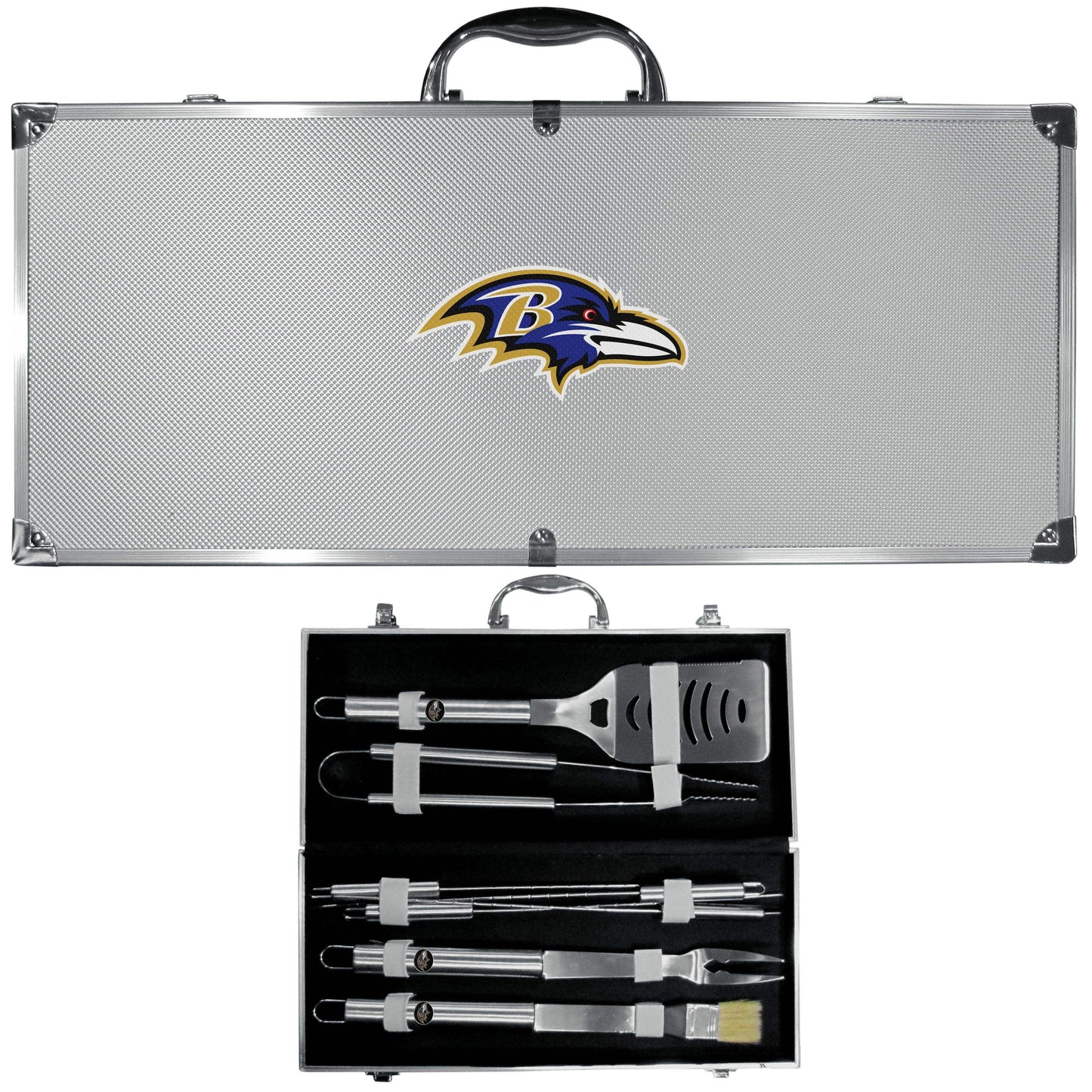 Baltimore Ravens 8 pc Stainless Steel BBQ Set w/Metal Case - Siskiyou Buckle - Flyclothing LLC
