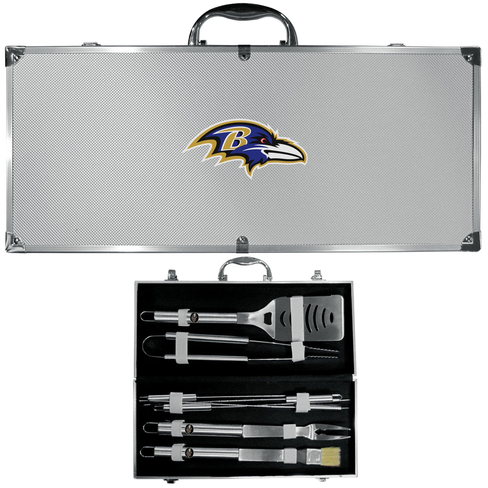 Baltimore Ravens 8 pc Stainless Steel BBQ Set w/Metal Case - Siskiyou Buckle