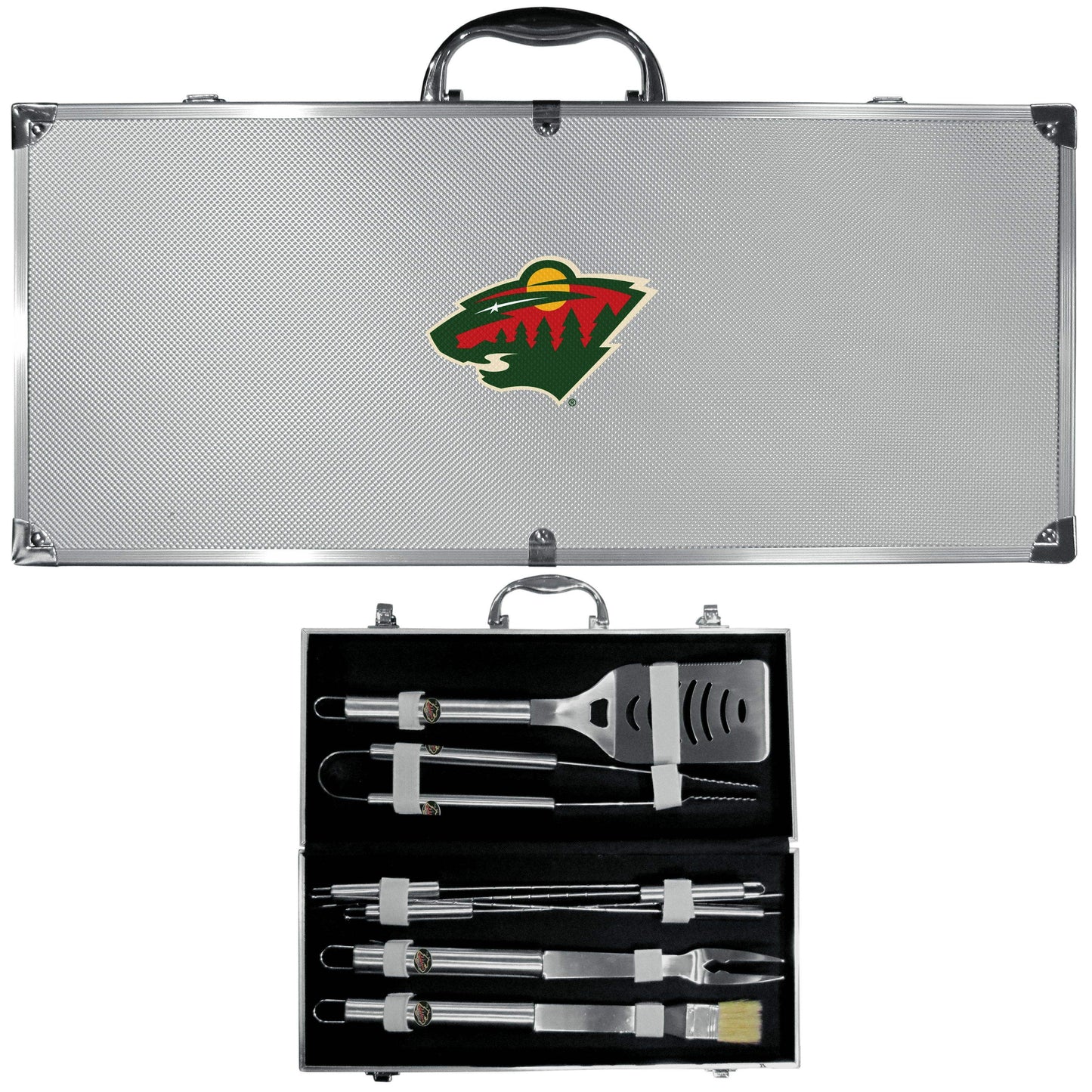 Minnesota Wild® 8 pc Stainless Steel BBQ Set w/Metal Case - Siskiyou Buckle - Flyclothing LLC