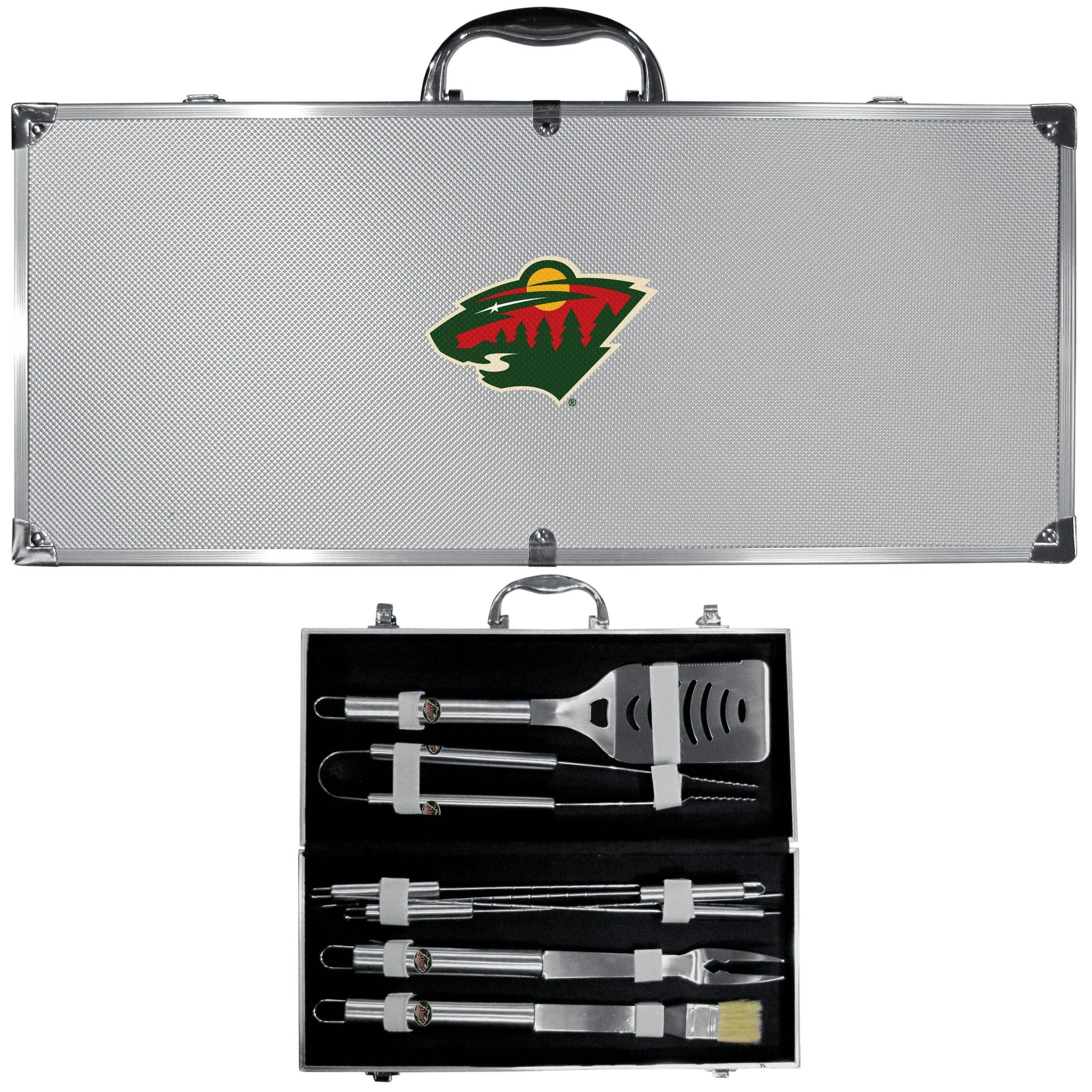 Minnesota Wild® 8 pc Stainless Steel BBQ Set w/Metal Case - Siskiyou Buckle - Flyclothing LLC