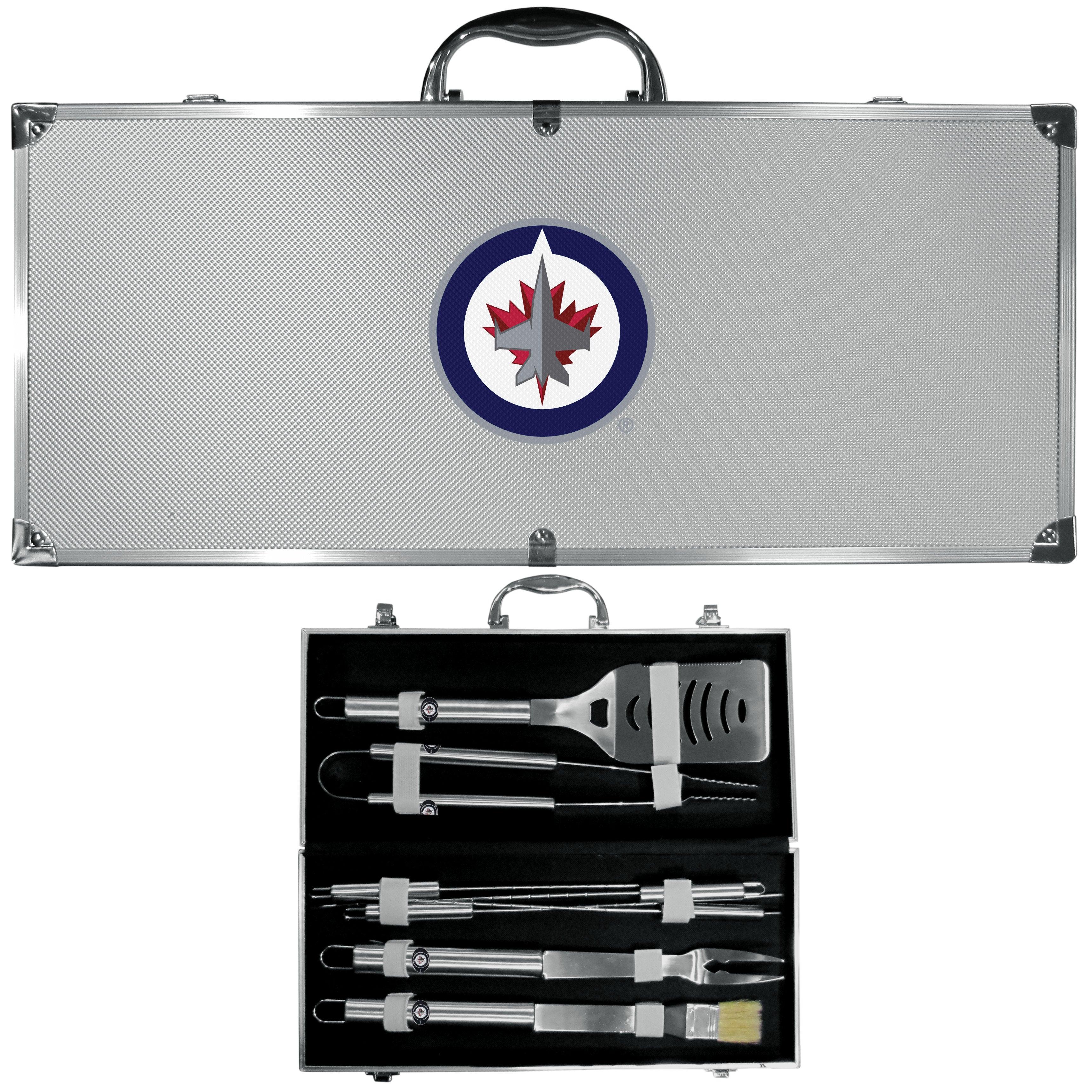 Winnipeg Jets™ 8 pc Stainless Steel BBQ Set w/Metal Case - Flyclothing LLC