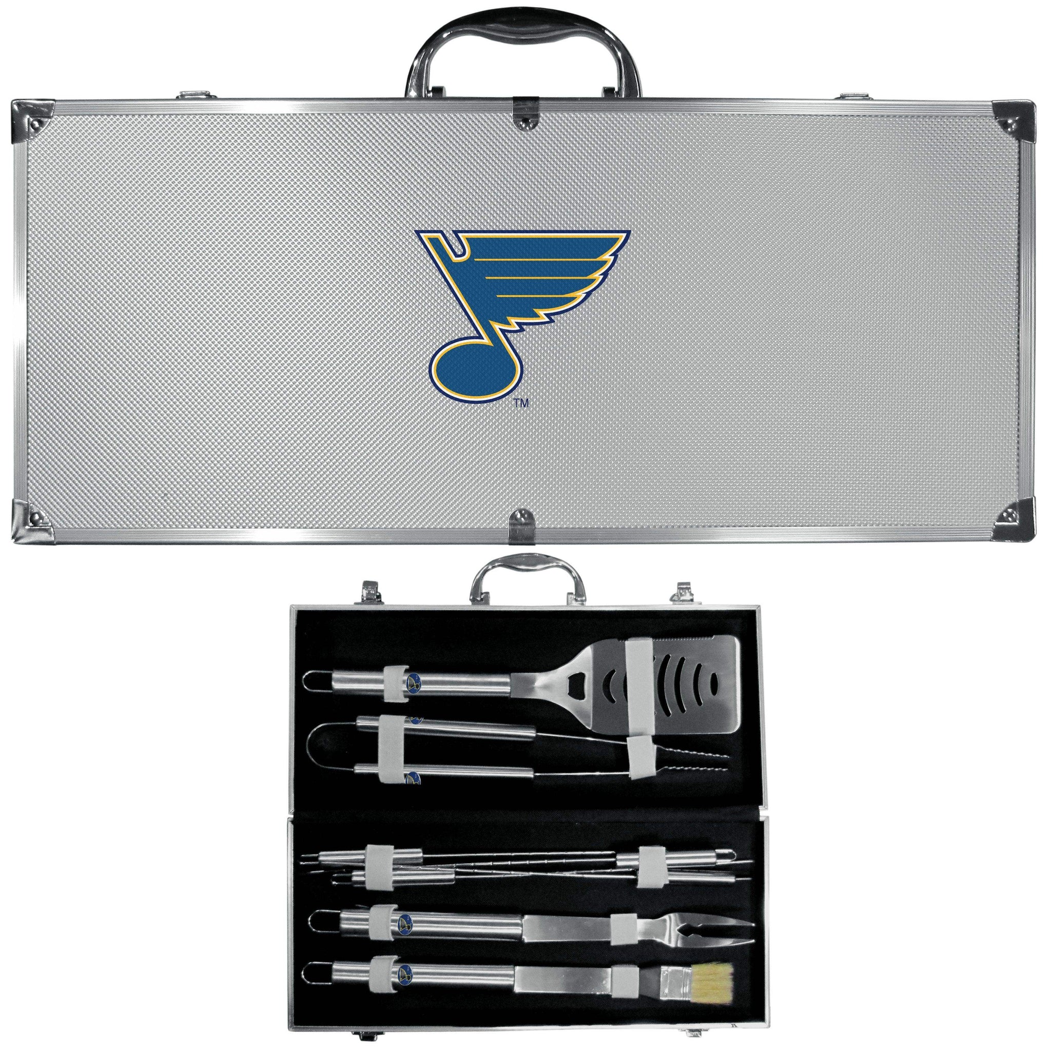 St. Louis Blues® 8 pc Stainless Steel BBQ Set w/Metal Case - Siskiyou Buckle - Flyclothing LLC