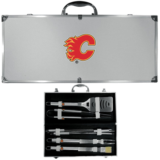 Calgary Flames® 8 pc Stainless Steel BBQ Set w/Metal Case - Flyclothing LLC