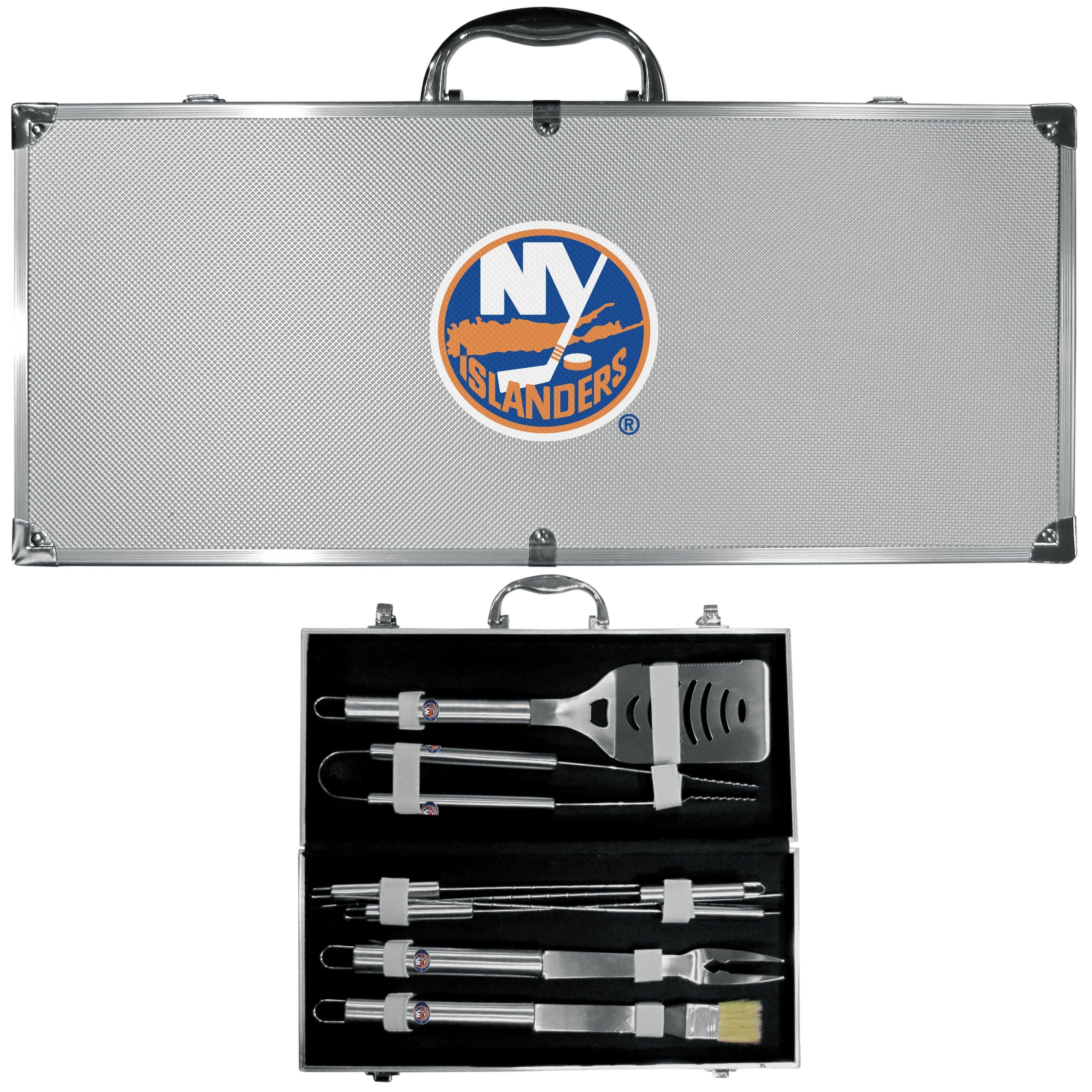 New York Islanders® 8 pc Stainless Steel BBQ Set w/Metal Case - Siskiyou Buckle