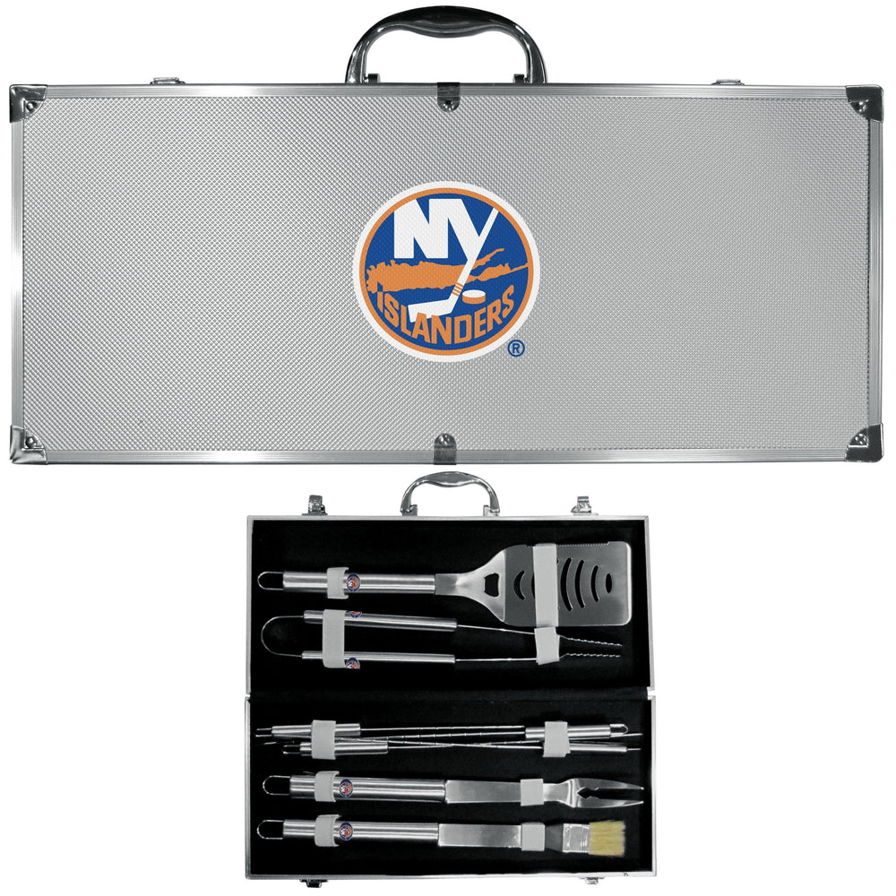 New York Islanders® 8 pc Stainless Steel BBQ Set w/Metal Case - Siskiyou Buckle