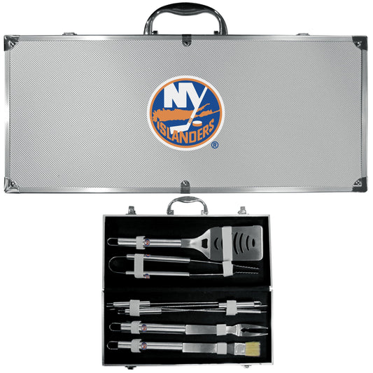 New York Islanders® 8 pc Stainless Steel BBQ Set w/Metal Case - Siskiyou Buckle