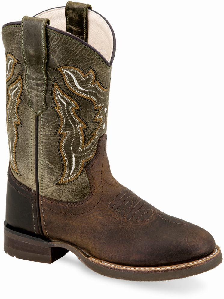 Old West Brown Childrens Square Round Toe Boots - Flyclothing LLC