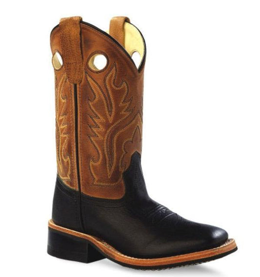 Old West Black Tan Childrens Square Toe Boots - Old West