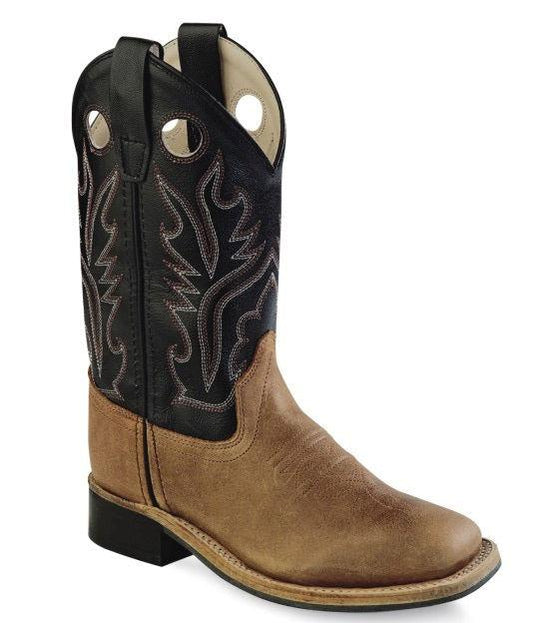 Old West Light Brown Black Youth Square Toe Boots - Flyclothing LLC