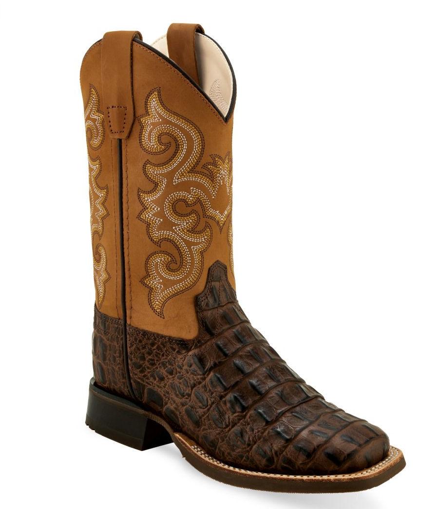 Old West Brown Gator Print Youth Gator Print Boots - Flyclothing LLC