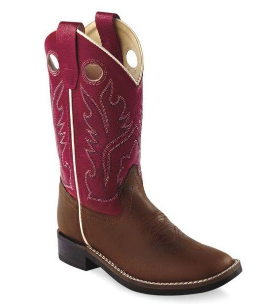 Old West Light Distressed Red Youth Ultra Flex Square Toe Boots - Flyclothing LLC