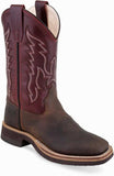 Old West Brown Red Youth Square Toe Boots - Old West