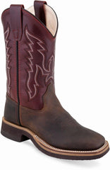 Old West Brown Red Youth Square Toe Boots - Flyclothing LLC
