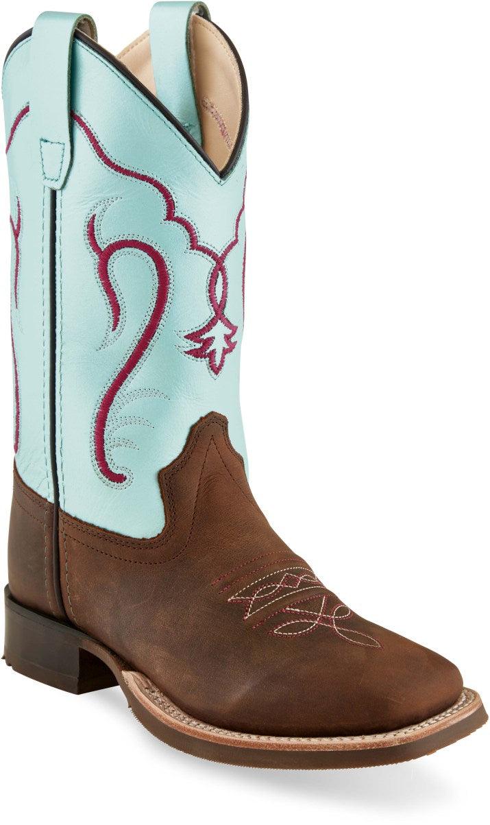 Old West Brown Silver Light Youth Square Toe Boots - Flyclothing LLC