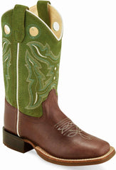 Old West Woody Light Earth Light green Suede Youth Square Toe Boots - Flyclothing LLC