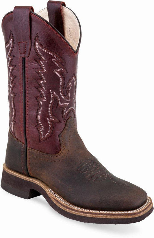 Old West Brown Red Childrens Square Toe Boots - Old West