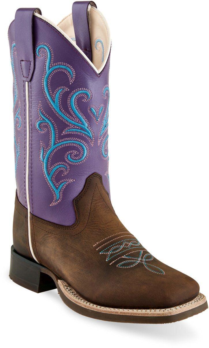 Old West Brown Purple Childrens Square Toe Boots - Flyclothing LLC