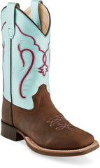 Old West Brown and Silver Light Childrens Square Toe Boots - Flyclothing LLC