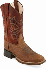 Old West Brown Burnt Red Waxy Childrens Square Toe Boots - Flyclothing LLC