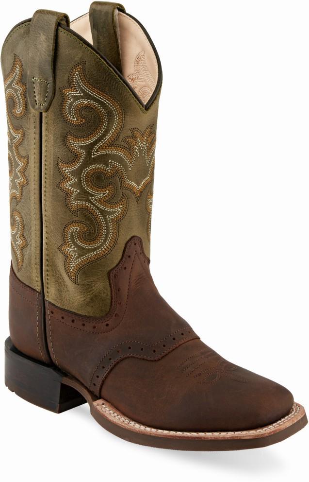 Old West Brown Blue Childrens Square Toe Boots - Flyclothing LLC