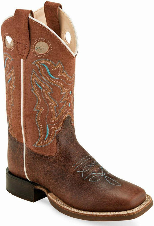 Old West Rugby Brown Rusty Suede Childrens Square Toe Boots - Old West