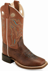 Old West Rugby Brown Rusty Suede Childrens Square Toe Boots - Old West