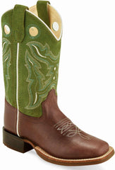 Old West Woody Light Earth Light green Suede Childrens Square Toe Boots - Flyclothing LLC