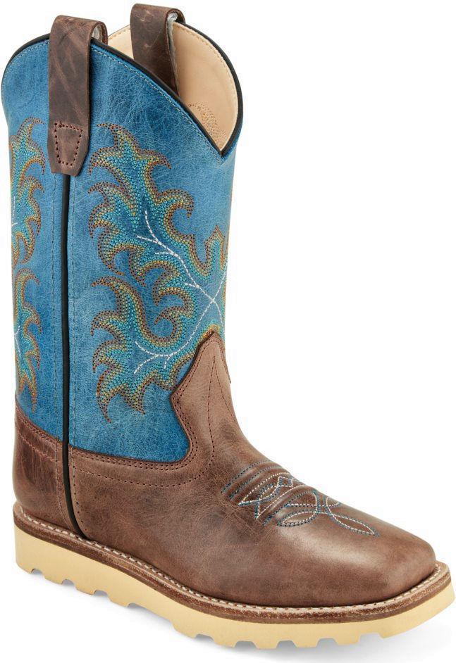 Old West Cactus Brown Grenadine Blue Childrens Square Toe Boots - Flyclothing LLC