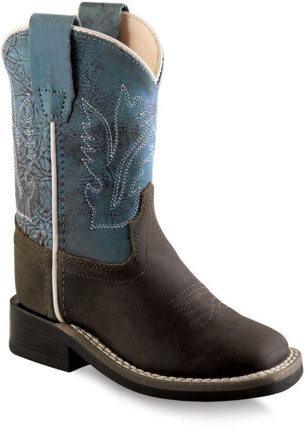 Old West Distressed Snuffed Blue Toddler Square Toe Boots - Flyclothing LLC
