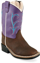 Old West Brown Purple Toddler Square Toe Boots - Flyclothing LLC