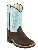 Old West Brown Silver Light Zipper Toddler Square Toe Boots - Old West