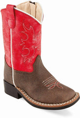 Old West Wipe Out Brown Dark Pink Toddler Square Toe Boots - Flyclothing LLC