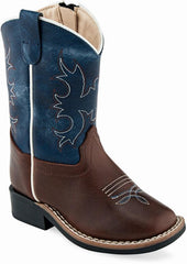 Old West Brown Blue Toddler Square Toe Boots - Flyclothing LLC