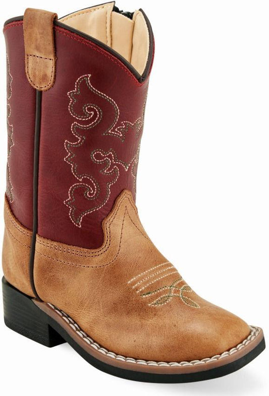 Old West Cactus Tan Red Toddler Square Toe Boots - Flyclothing LLC
