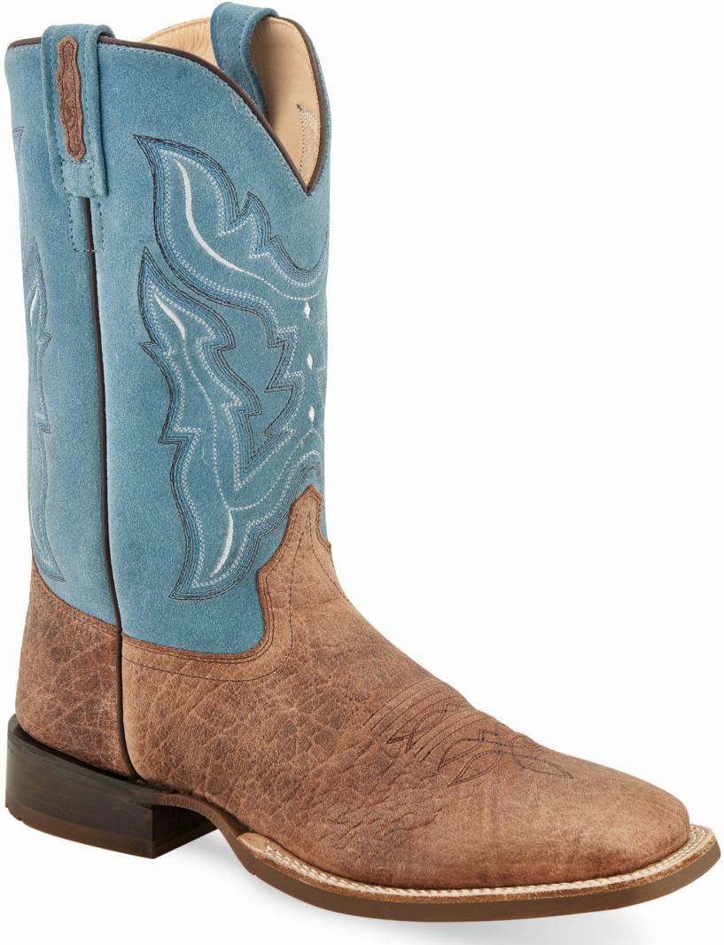 Old West Brown Bull Hide Mens Square Toe Boots - Flyclothing LLC