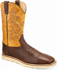 Old West Brown Shrunken Print Grenadine Yellow Mens Square Toe Boots - Flyclothing LLC