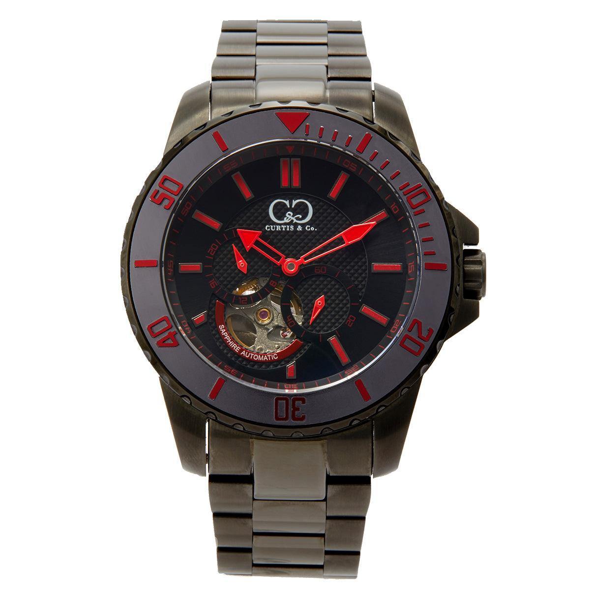 Curtis & Co BIG TIME ROYALE (45 mm) GUN METAL CASE / BLACK DIAL / RED ACCENT Watch - Curtis and Co Watches