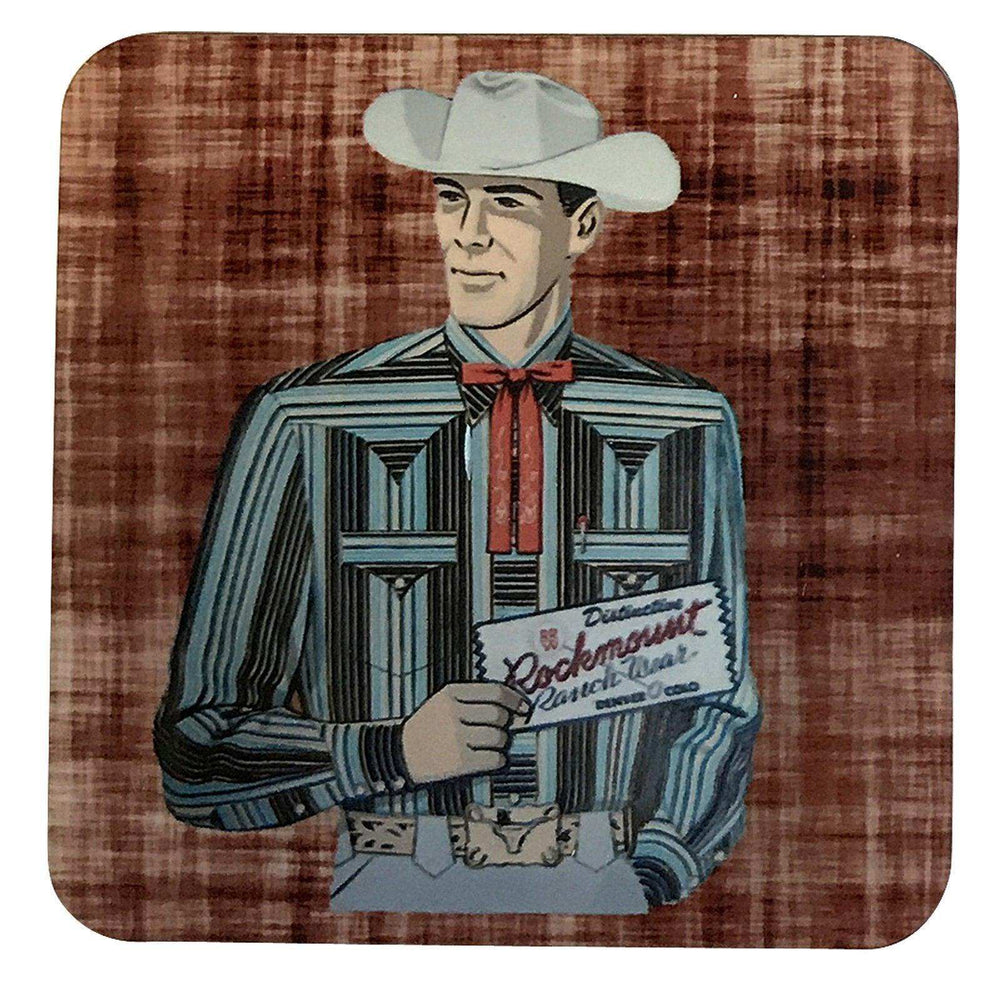 Vintage Cowboy Striped Blue Shirt Western Cork-Backed Coaster - Rockmount Clothing - Flyclothing LLC