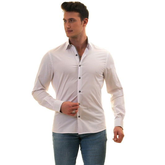 Gravity Homme Men's Long Sleeve Button Down / Pure White C11 - Gravity Homme